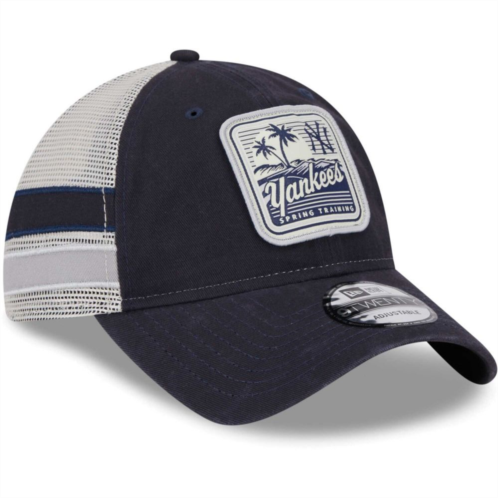 Mens New Era Navy/White New York Yankees Spring Training Striped 9TWENTY Trucker Adjustable Hat