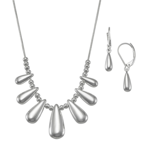 Napier Silver Tone Teardrop Bead Collar Necklace & Drop Earrings Set