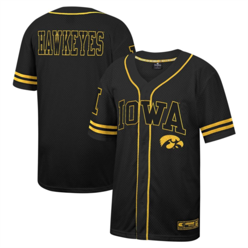 Mens Colosseum Black Iowa Hawkeyes Free Spirited Mesh Button-Up Baseball Jersey