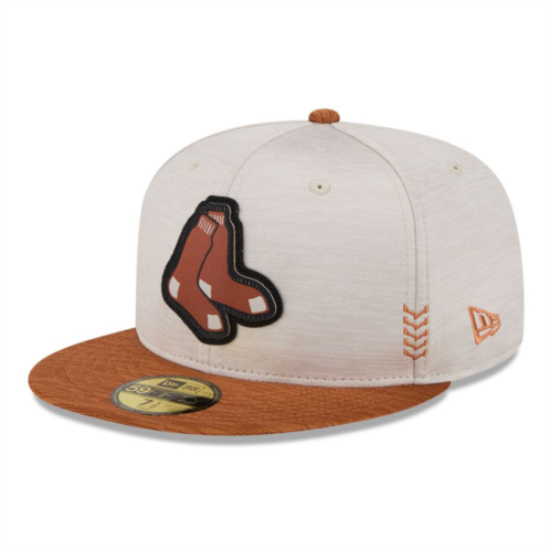 Mens New Era Stone/Brown Boston Red Sox 2024 Clubhouse 59FIFTY Fitted Hat