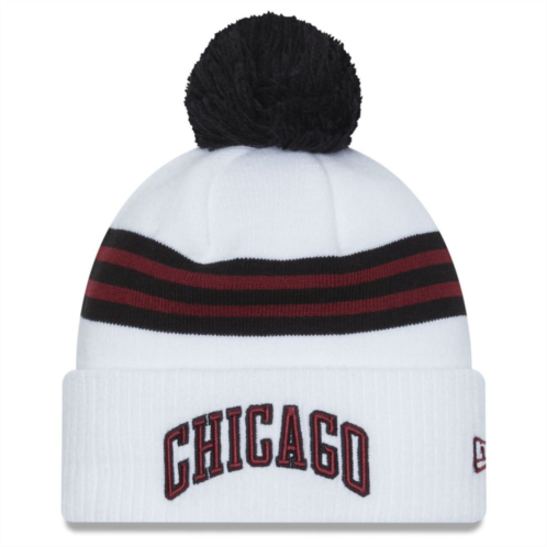 Mens New Era White Chicago Bulls 2022/23 City Edition Official Cuffed Pom Knit Hat