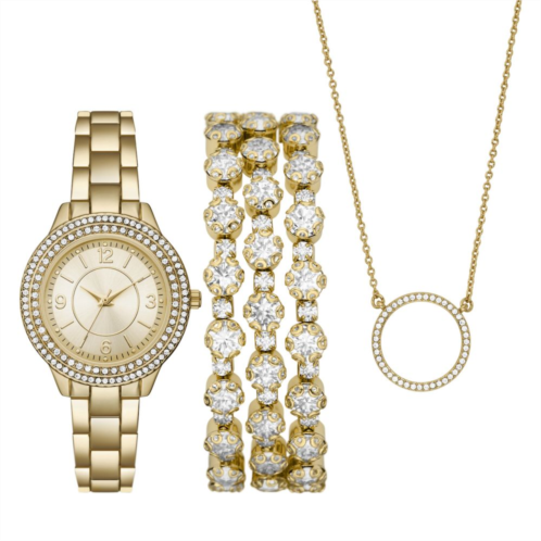 Folio Womens Gold Tone Watch, Bracelet & Necklace Set