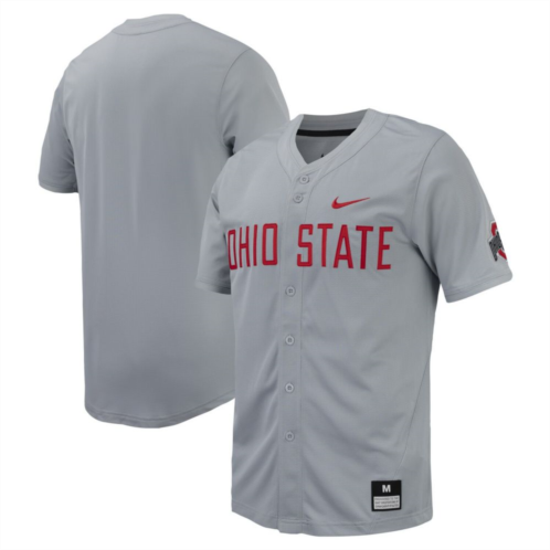 Nitro USA Mens Nike Gray Ohio State Buckeyes Replica Full-Button Baseball Jersey