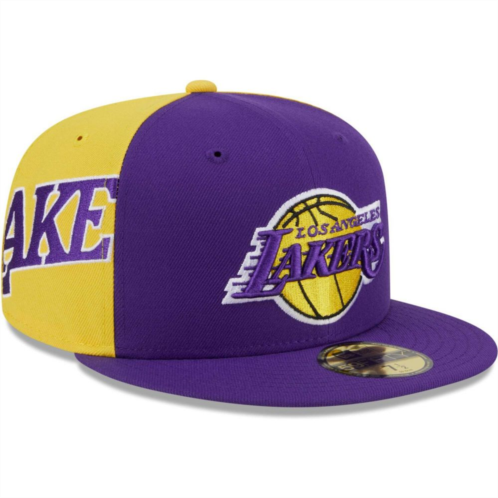 Mens New Era Purple/Gold Los Angeles Lakers Gameday Wordmark 59FIFTY Fitted Hat