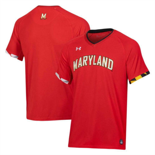 Mens Under Armour Red Maryland Terrapins Softball V-Neck Jersey