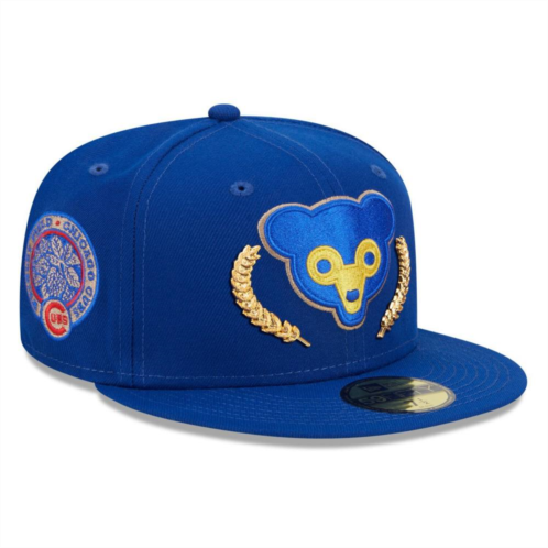 Mens New Era Royal Chicago Cubs Gold Leaf 59FIFTY Fitted Hat