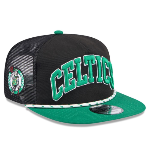 Mens New Era Black/Kelly Green Boston Celtics Throwback Team Arch Golfer Snapback Hat