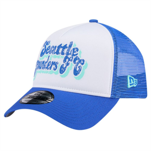 Womens New Era White/Blue Seattle Sounders FC Throwback A-Frame Trucker 9FORTY Snapback Hat
