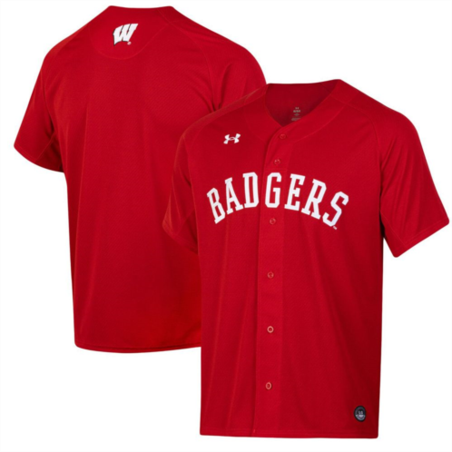 Mens Under Armour Red Wisconsin Badgers Replica Full-Button Baseball Jersey
