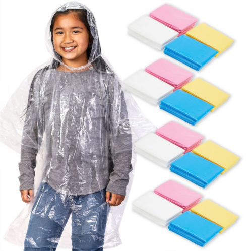 Blue Panda 20-pack Disposable Rain Ponchos For Kids - Emergency Raincoats With Hood