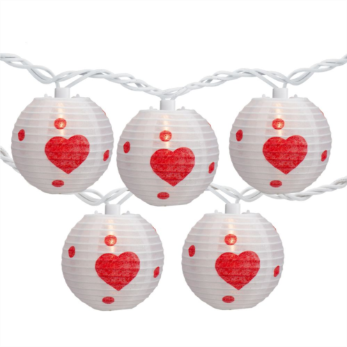 Christmas Central 10-Count White and Red Heart Paper Lantern Valentines Day Lights 8.5ft White Wire