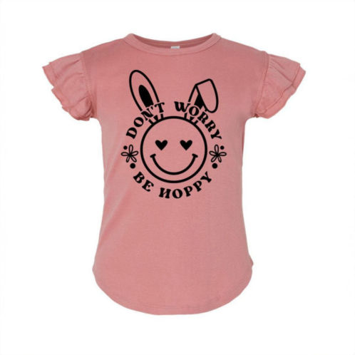 The Juniper Shop Dont Worry Be Hoppy Smiley Bunny Toddler Flutter Sleeve Graphic Tee