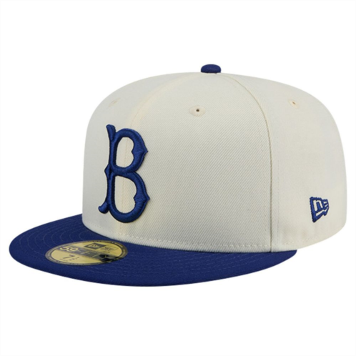 Mens New Era Cream Brooklyn Dodgers Cooperstown Collection Chrome 59FIFTY Fitted Hat