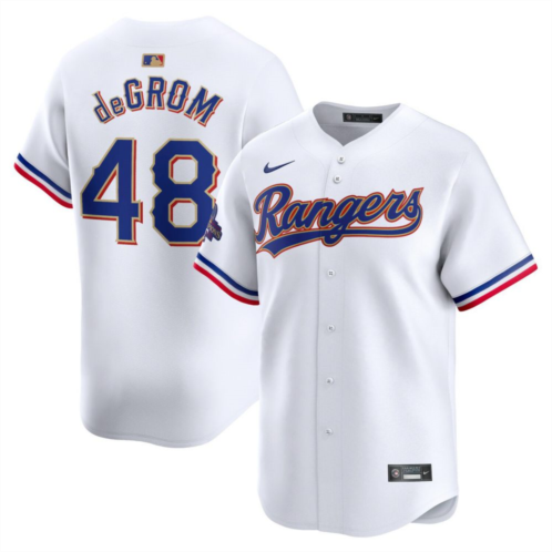 Nitro USA Mens Nike Jacob deGrom White Texas Rangers 2024 Gold Collection Limited Player Jersey