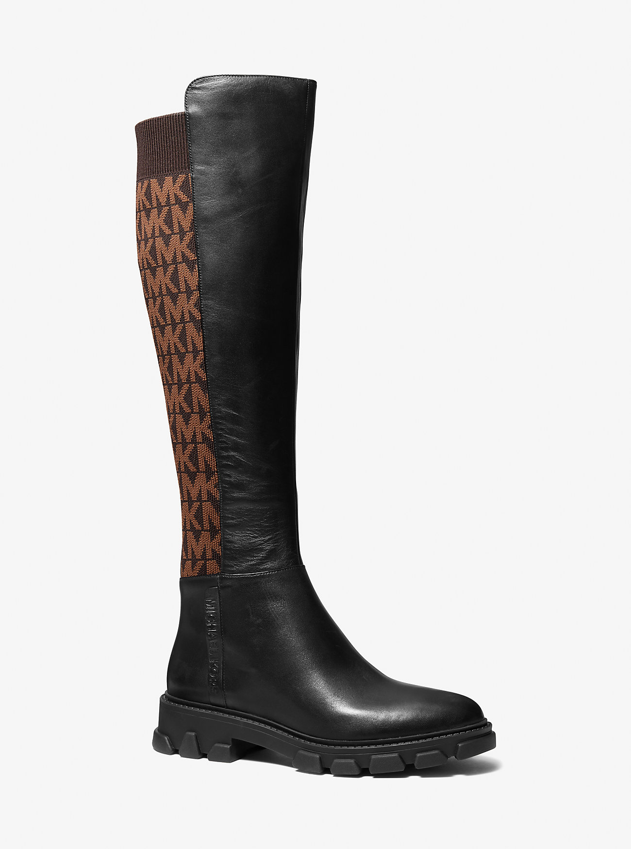 Michaelkors Ridley Leather and Logo Jacquard Knee Boot