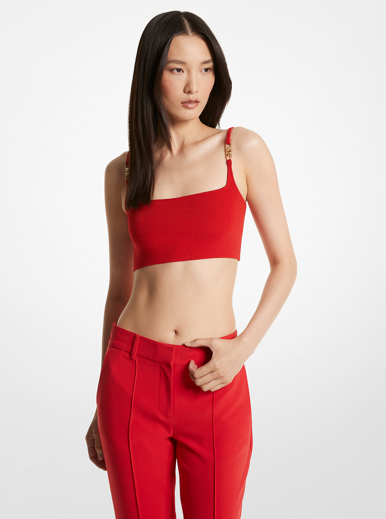 Michaelkors Ribbed Stretch Knit Cropped Tank Top