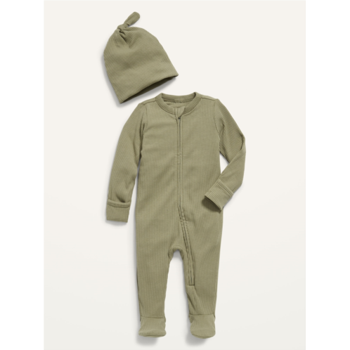 Oldnavy Footed Sleep & Play Rib-Knit One-Piece & Beanie Layette Set for Baby