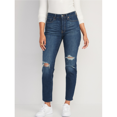 Oldnavy High-Waisted Button-Fly O.G. Straight Ripped Cut-Off Jeans for Women