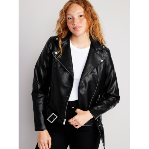 Oldnavy Faux-Leather Belted Biker Jacket