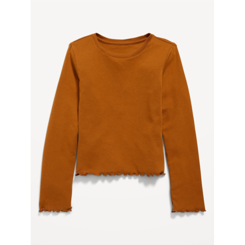 Oldnavy Long-Sleeve Rib-Knit Lettuce-Edge T-Shirt for Girls