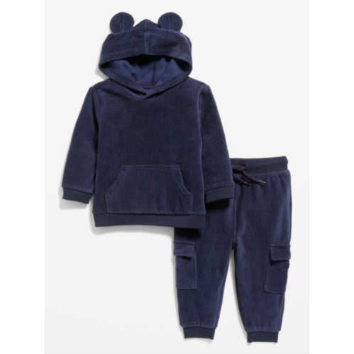 Oldnavy Unisex Ribbed Velour Critter Hoodie and Cargo Joggers Set for Baby