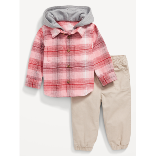 Oldnavy Hooded Soft-Brushed Flannel Shirt & Jogger Pants Set for Baby