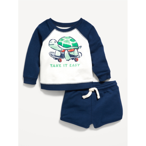 Oldnavy Crew-Neck Graphic Sweatshirt and Shorts Set for Baby