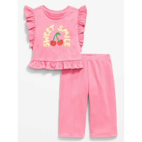 Oldnavy Short-Sleeve Ruffle-Trim Top and Wide-Leg Pants for Baby Hot Deal