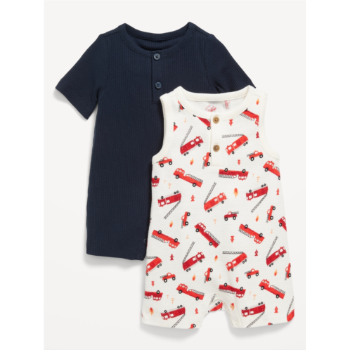 Oldnavy Printed Thermal-Knit Henley Romper 2-Pack for Baby