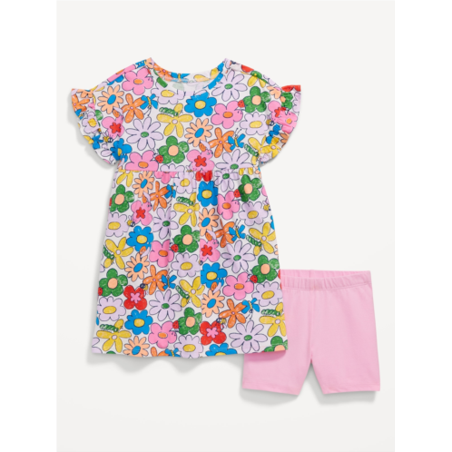 Oldnavy Printed Flutter-Sleeve Dress and Biker Shorts Set for Toddler Girls