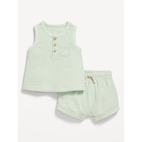 Oldnavy Unisex Double-Weave Tank Top and Shorts Set for Baby