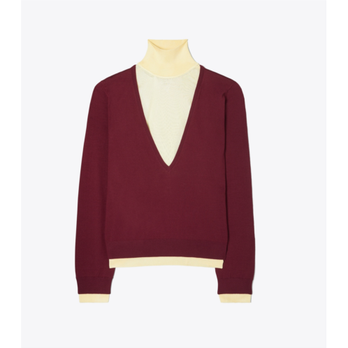 Tory Burch DOUBLE LAYER MOCK-NECK PULLOVER