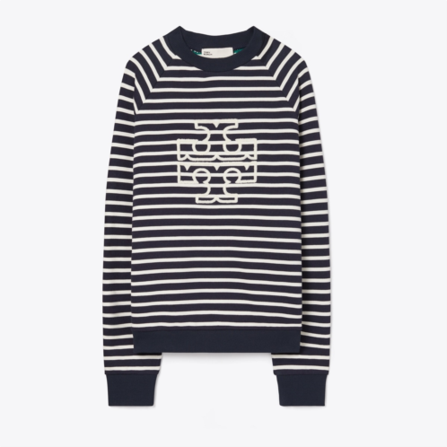 Tory Burch FRENCH TERRY STRIPED LOGO CREW