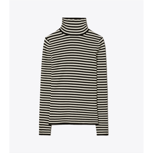 Tory Burch STRIPED WOOL RIBBED TURTLENECK