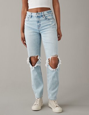 American Eagle AE Stretch Super High-Waisted Ripped Ankle Straight Jean