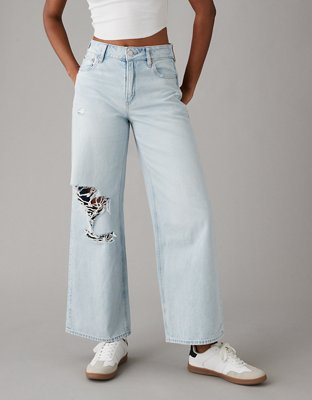 American Eagle AE Strigid Super High-Waisted Baggy Wide-Leg Ripped Ankle Jean
