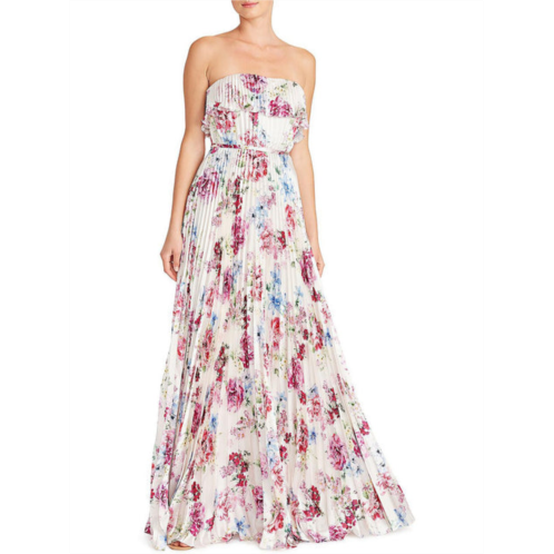 ML Monique Lhuillier womens satin floral print evening dress