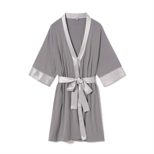 PJ Harlow shala knit robe with pockets and satin trim in dark silver