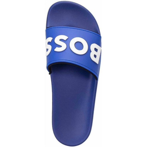 Hugo Boss mens kirk bold logo rubber slide sandal in blue