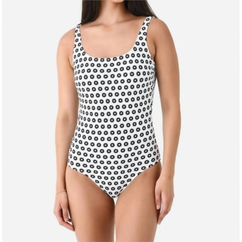TORY BURCH printed tank one piece swimsuit in black/white