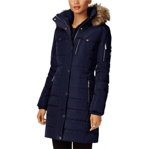 MICHAEL KORS 3/4 down coat with faux fur hood in navy blue