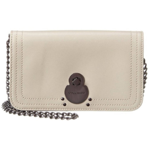 LONGCHAMP womens cavalcade wallet silver chain strap leather handbag in argile