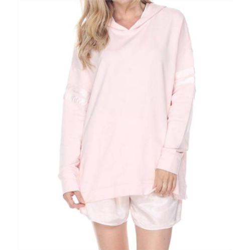 PJ Harlow destiny french terry hooded sweatshirt with satin trim in blush