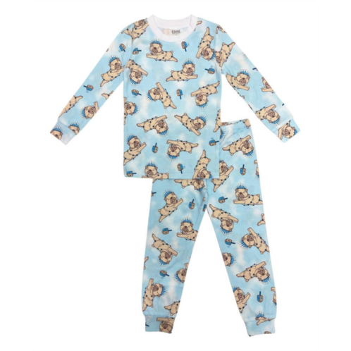 ESME kids hanukkah pug long sleeve pajama set in blue