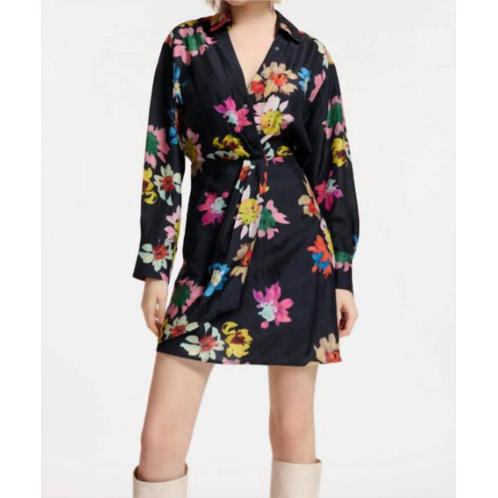 ESSENTIEL ANTWERP floral silk mini wrap dress in black