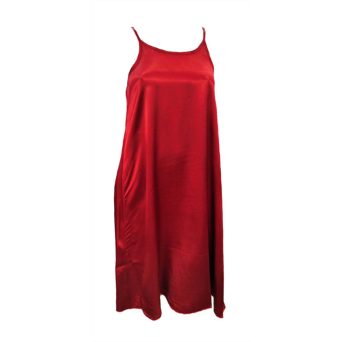 PJ Harlow ruby satin knee length gown with spaghetti straps & gathered back