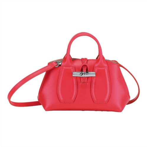 LONGCHAMP leather roseau leather tote crossbody bag in red