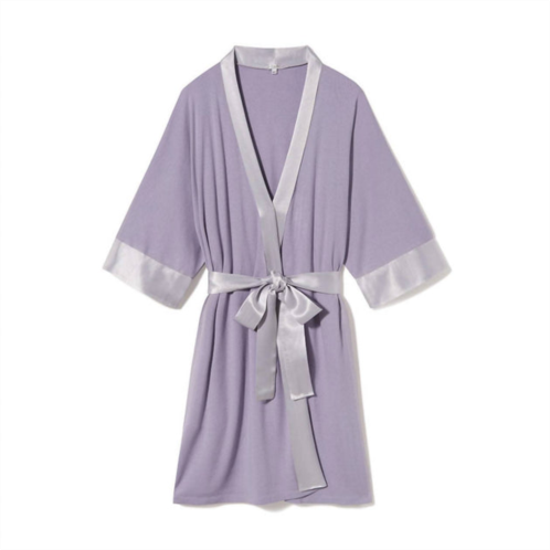 PJ Harlow shala knit robe with pockets and satin trim in lavender