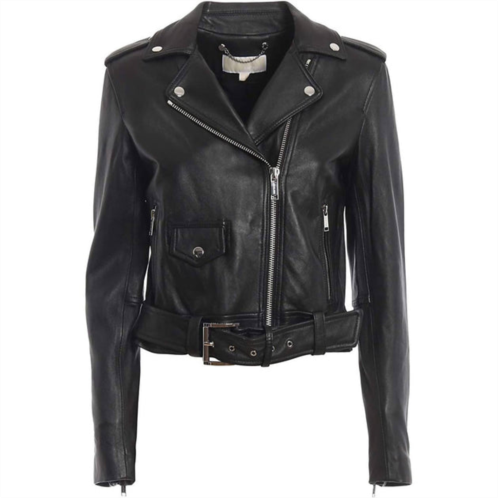 MICHAEL KORS womens leather moto jacket in black