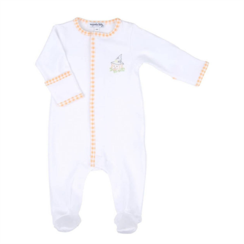 Magnolia Baby kids embroidered footie in jack-o-lantern